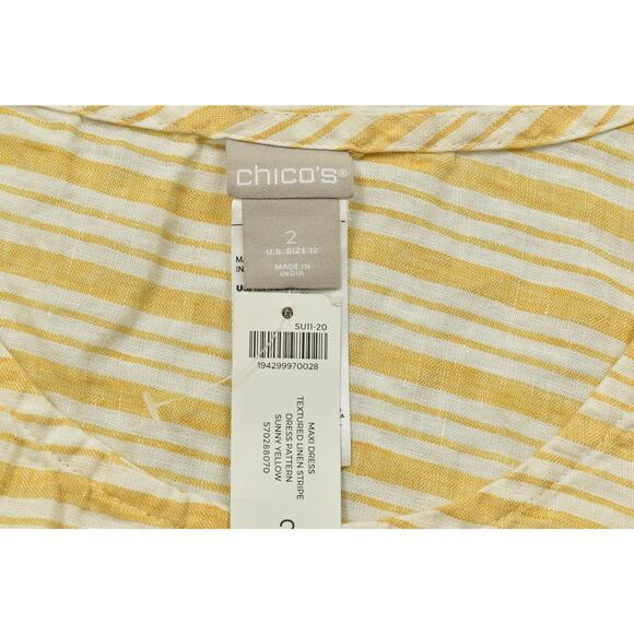 NEW Chico's Yellow Sunny Stripe Maxi Dress Size 2 US 12 Textured Linen - Picture 7 of 8